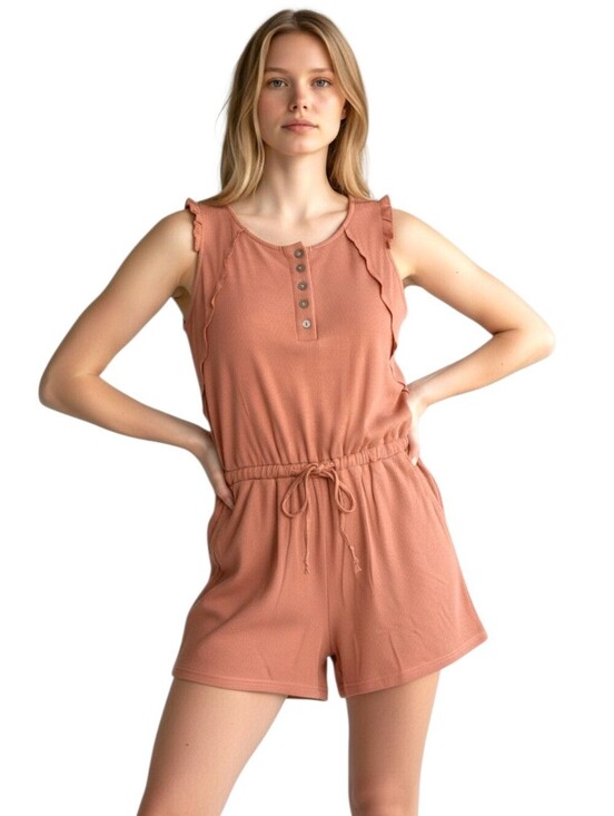 Hem & Thread Pants - Hem & Thread Terracotta Ribbed Tank Romper with Drawstring Size M NWOT